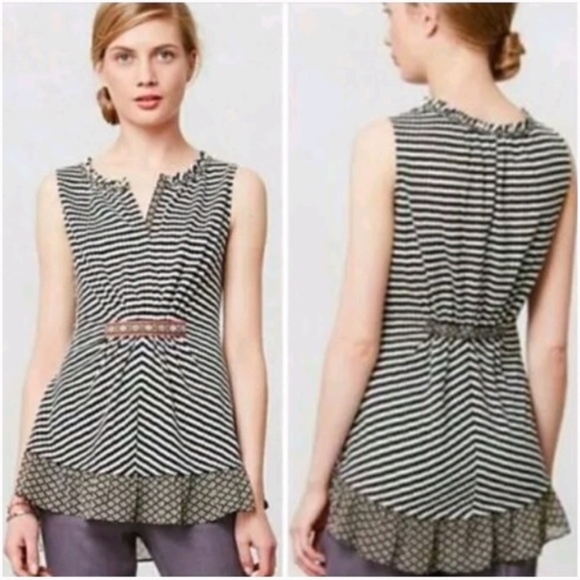 Anthropologie Tops - Anthropologie One September Striped Ruffled Hem
